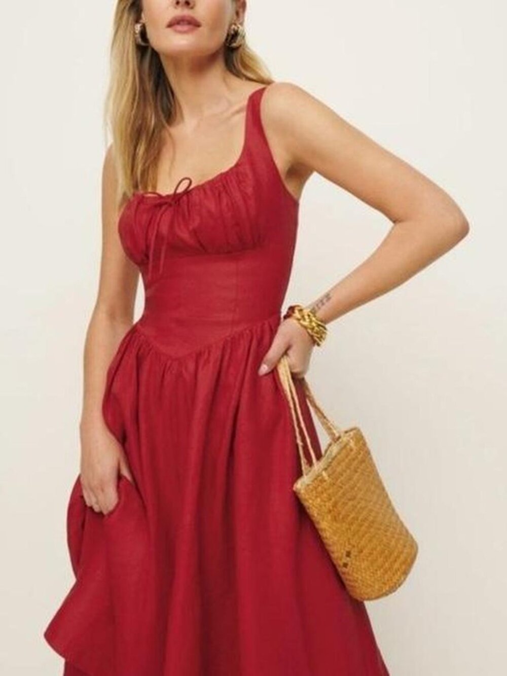 Reformation Balia Red Linen Maxi Dress Size 4 - Picture 2 of 5